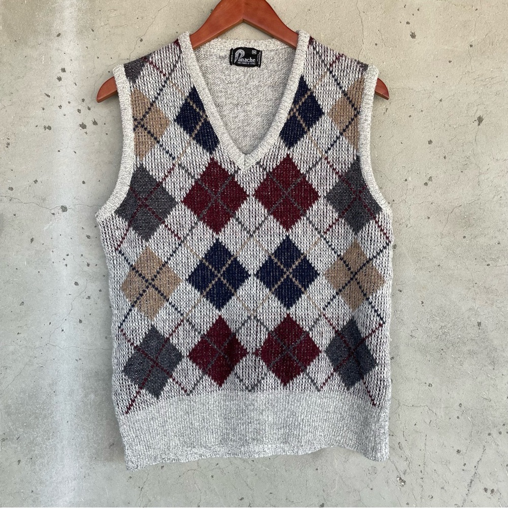 Panache V-Neck Argyle Sweater Vest - Cream, Red, Gray, Tan